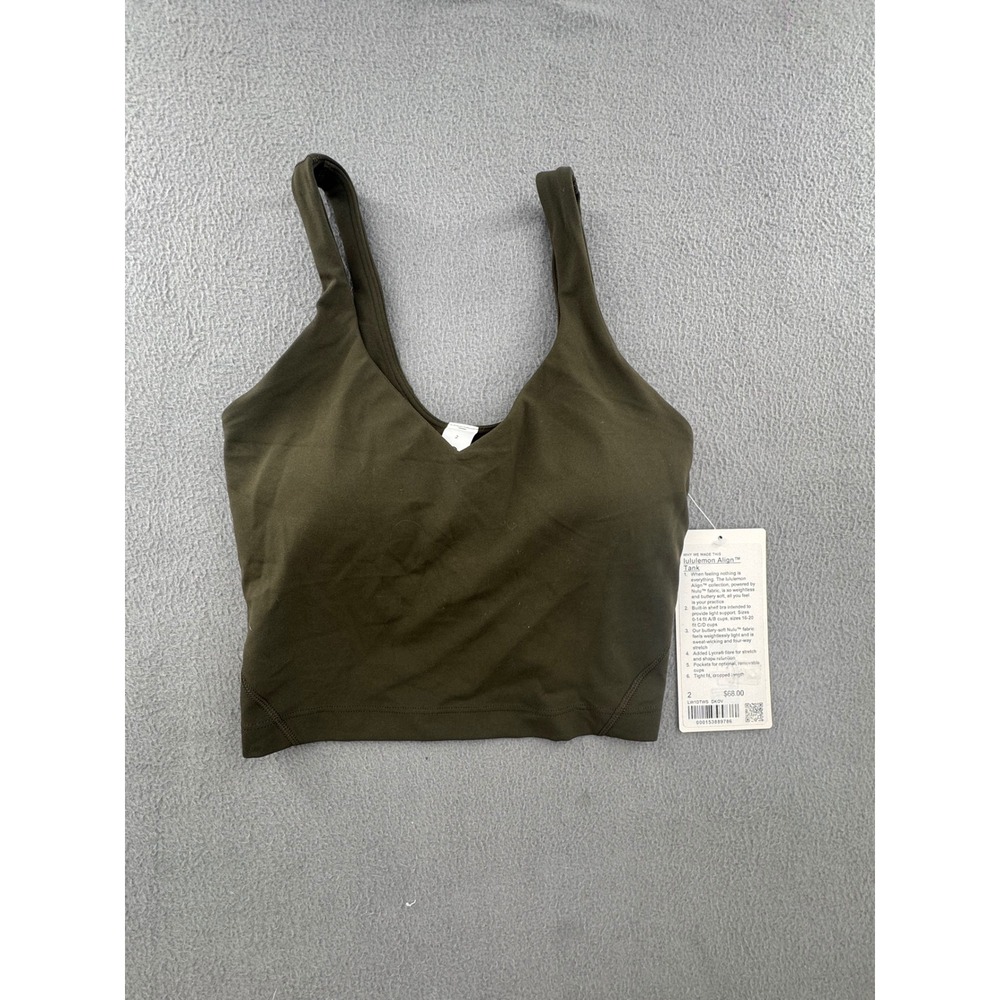 Lululemon Align Tank sz 2 Dark Olive Nulu Cropped Yoga Top Athletic Sporty